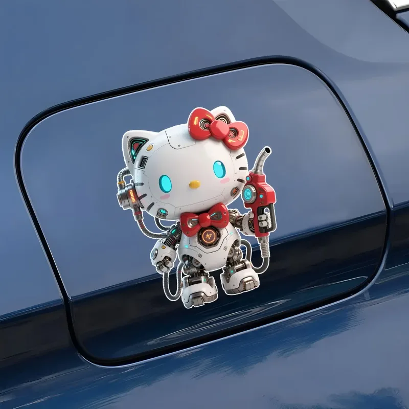 かわいいアニメロボットハローキティ DIY 車のステッカー漫画かわいい車のオイルキャップ自己粘着防水オートバイデカールステッカー