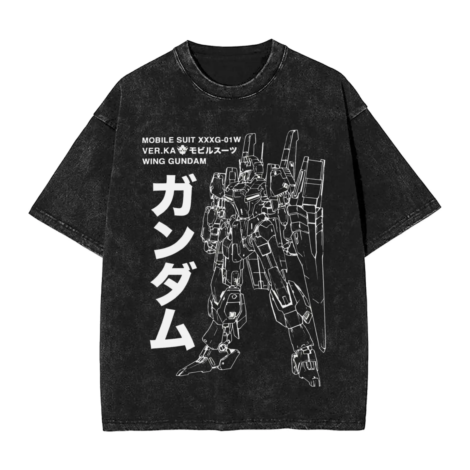 Gundam Wing Tallgeese Oz-00ms Printed T-shirt Men's and Women's Washed T-shirt High Quality Vintage Cotton T-shirt Harajuku Tops