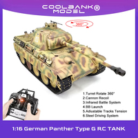 Coolbank Henglong 3879-1 1/16 Modify Upgraded German Panther Ausf. G RTR RC Tank 360° Turret Hobby Toys with Smoke, Sound Lights
