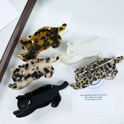 acetic acid Japanese and South Korea Advanced leopard print cat hairpin clip women's temperament hairpin back head shark cliP