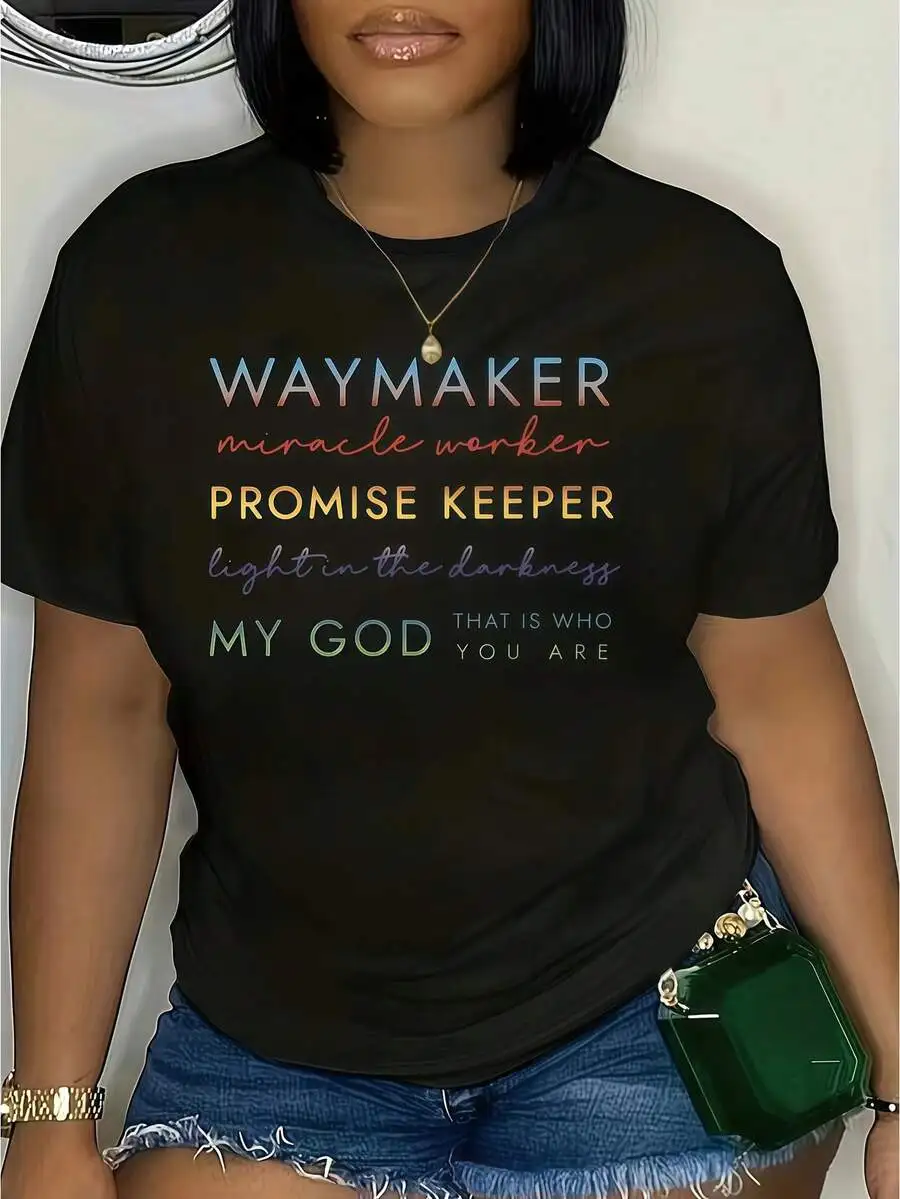 Waymaker Miracle Worker Promise Keeper Shirt Women Christian T-Shirt Faith Quote Graphic Tees Summer Casual Short Sleeve Religion Tops