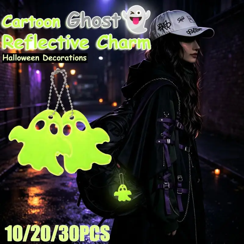 10/20/30PCS Halloween Ghost Reflective Pendants, Halloween Outdoor Outfits, Backpack Pendants, For Night Outings and Activities