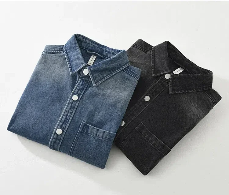 

Spring Fall New Long Sleeve Denim Shirt Men Japanese Streetwear Vintage Jean Shirts Male Lapel Casual Snap Button Cowboy Top Man