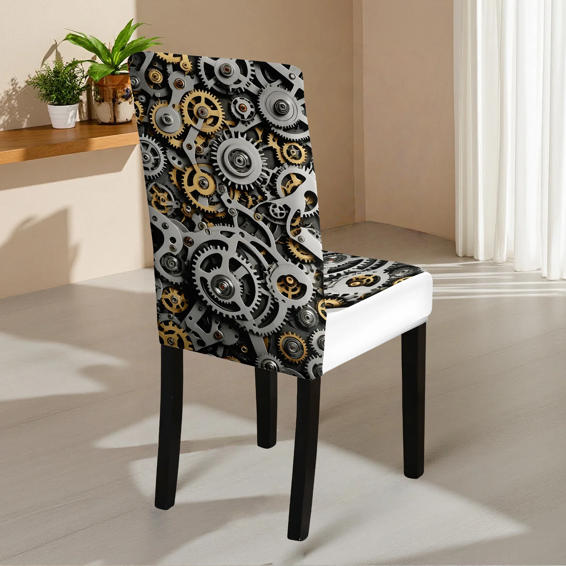 2026 New Elastic All - inclusive Chair Cover, Steampunk Gear Pattern, Washable Non - fading, Durable Chair