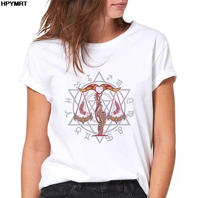 Women Twelve constellations Graphic Aquarius Printing 90s Style Clothes Lady Tee Tops Short sleeve Female T Shirt Womens T-Shirt