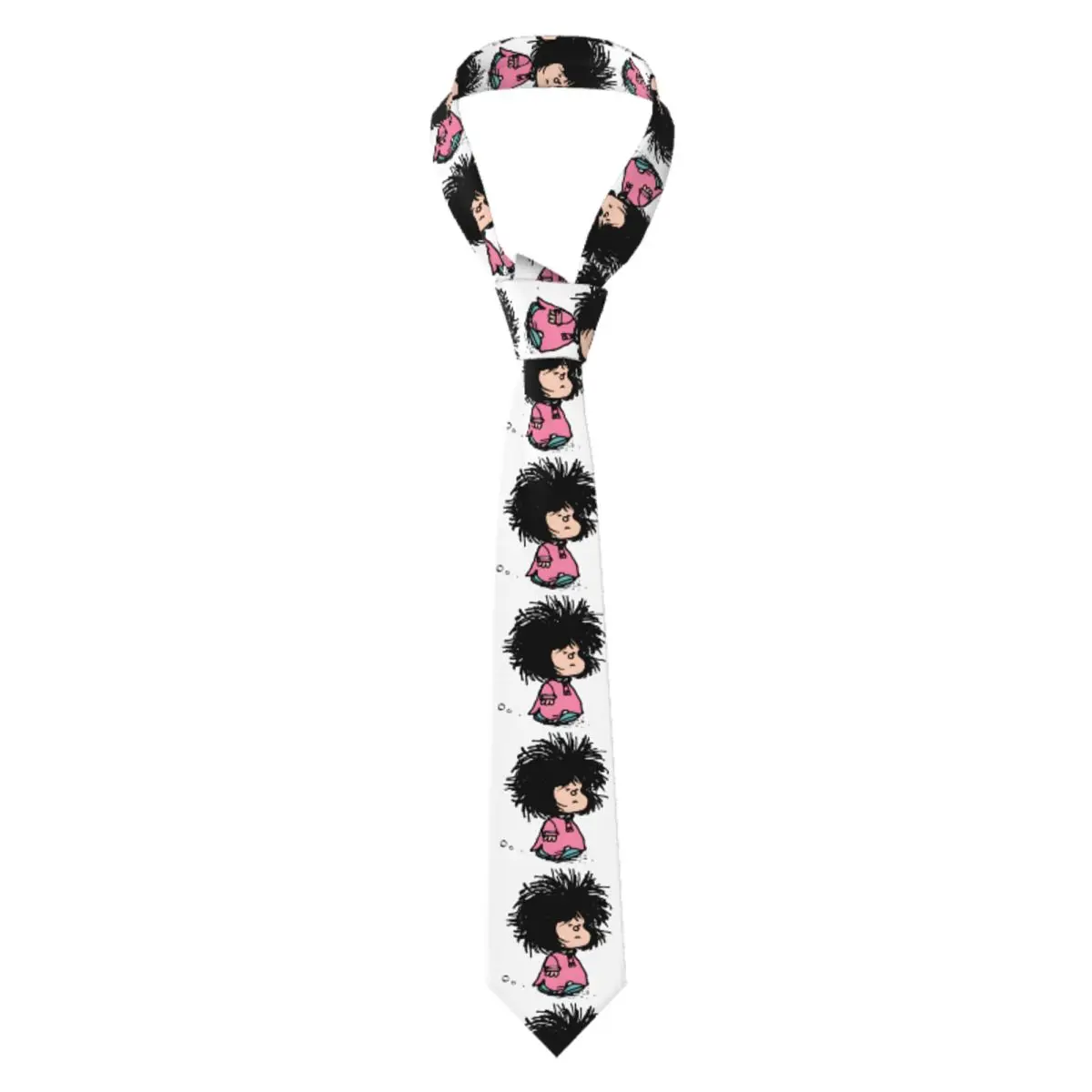 

Custom Humor Manga Mafalda Neck Ties for Men Classic Quino Argentina Cartoon Silk Wedding Necktie