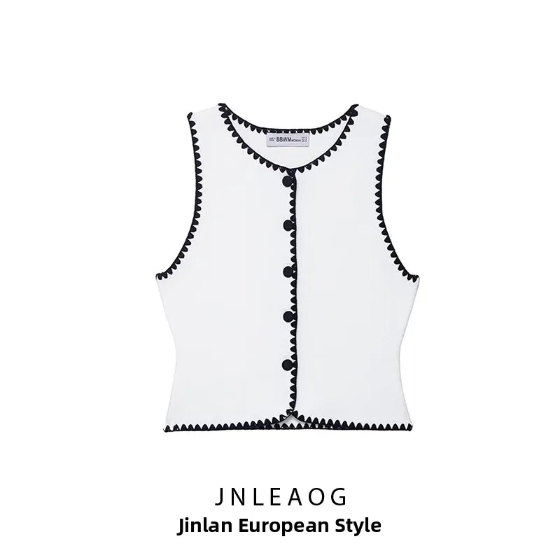 

JNLEAOG, осенний новый женский вязаный жилет с вышивкой, цвет Blo Faion, европейский облегающий жилет из полиэфирного волокна, цельный предмет