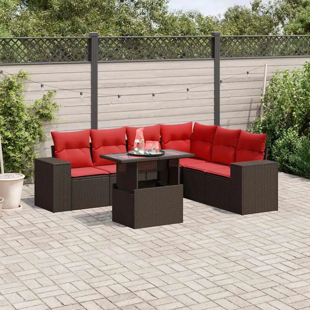 

7 Piece Brown Rattan Patio Sofa Set with Comfortable Cushions Outdoor Garden Furniture