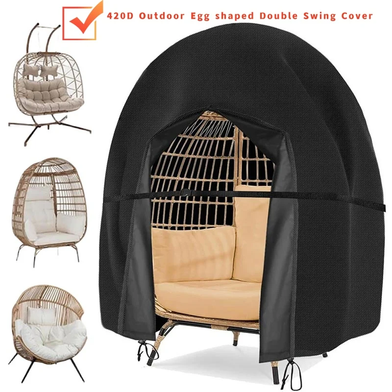 Outdoor Egg shaped Double Swing Cover,Waterproof Single Seat Chair 91*80in Patio Hanging Egg Chair Seat Cover With Buckle Rope