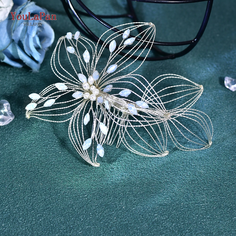 YouLaPan Handmade Hollow Flower Bridal Hair Comb Headwear Opal Rhinestone Hair Jewelry Wedding Tiaras Hair Accessories HP257