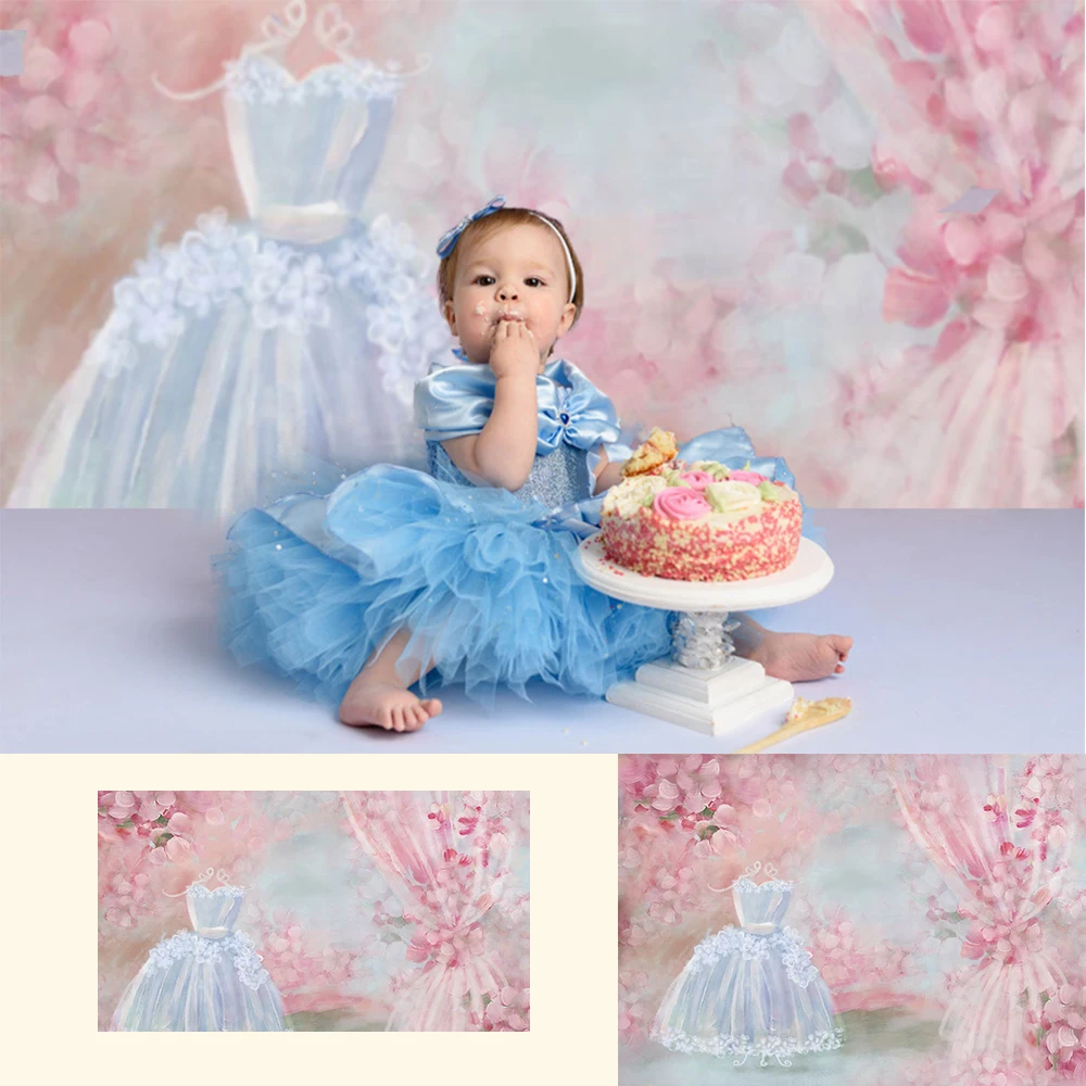 

Mocsicka Dress Room Baby Kids Portrait Backdrops Charming Dresses Pink Floral Backdrop Girls Milestone Cake Smash Studio Prop