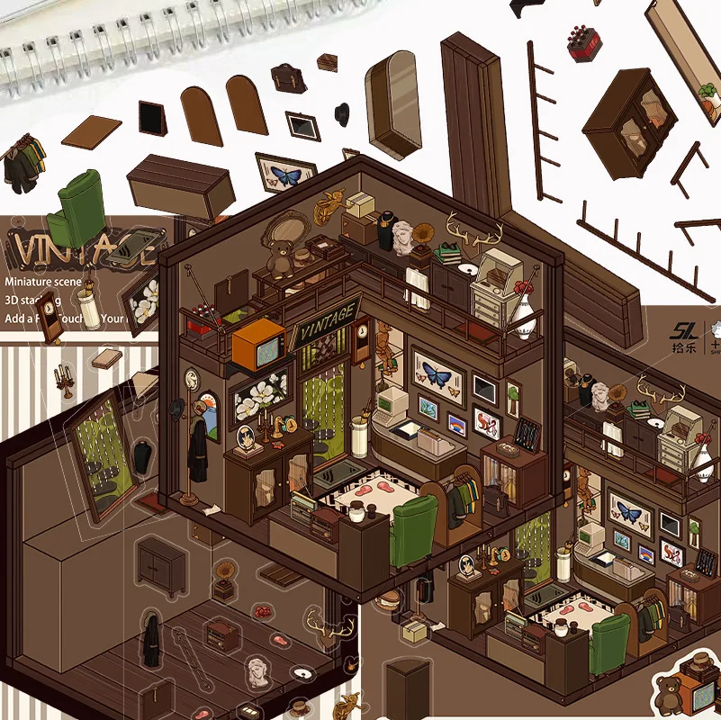 3d dos desenhos animados paisagem adesivos urso padaria mundo em miniatura 3d pequena casa descompressão diy cena mão conta adesivos