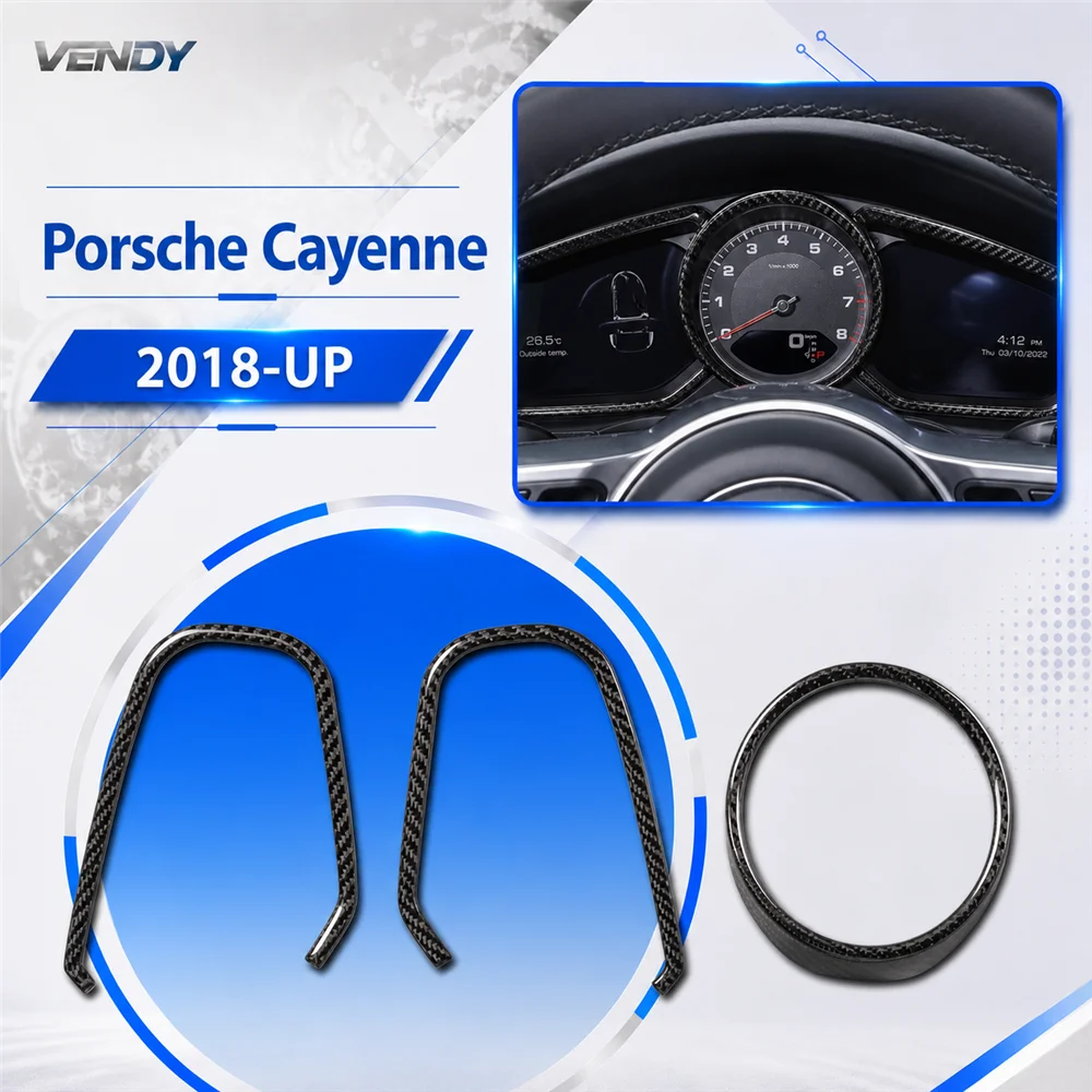 Real Carbon Fiber For Porsche Cayenne 2018-up 3PCS Black tyle Instrument Panel Cover Trims Sticker