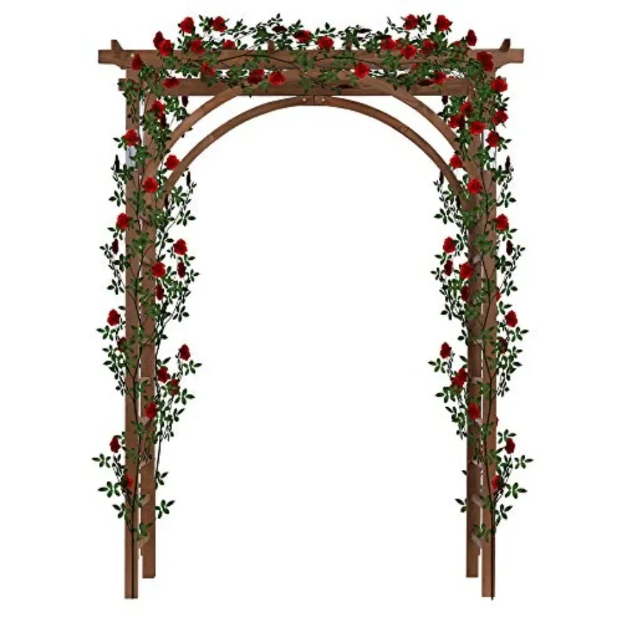 7 Ft Wooden Garden Arbor Arch for Wedding Ceremony Decoration, Natural Wood Color, Sturdy Trellis Design for Climbing Roses and