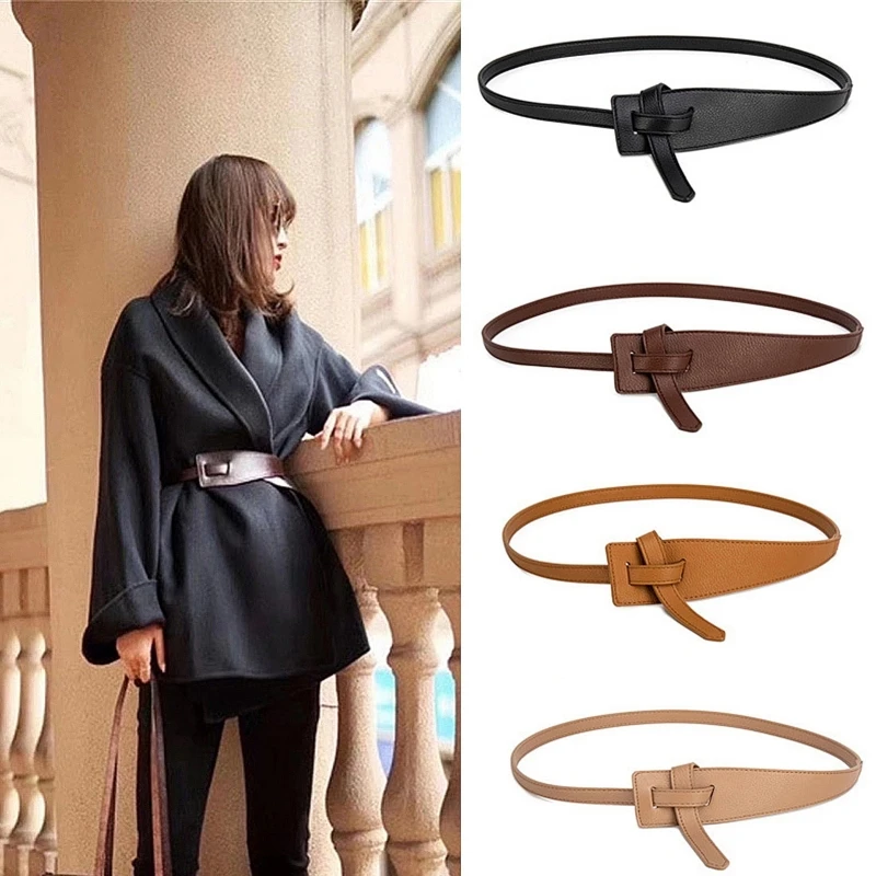 

Fashion Women Knot Belt Lady Retro Simple Waistband Wide Faux Leather Waist Belt Dress Decor Self Tie Wrap Belt