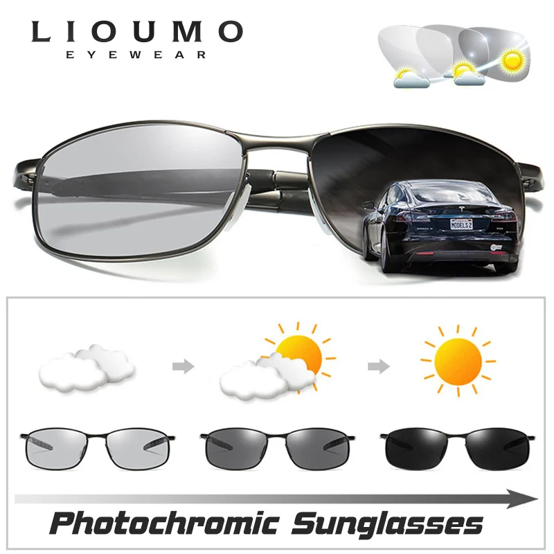 

LIOUMO Small Square Sunglasses Discoloration Polarized Glasses Men Women Photochromic Driving Shades Eyewear zonnebril heren