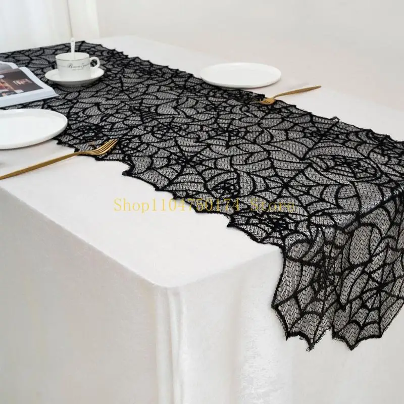Black Spiderweb Lace Table Runner for Halloween Buffet Styling Top Sale