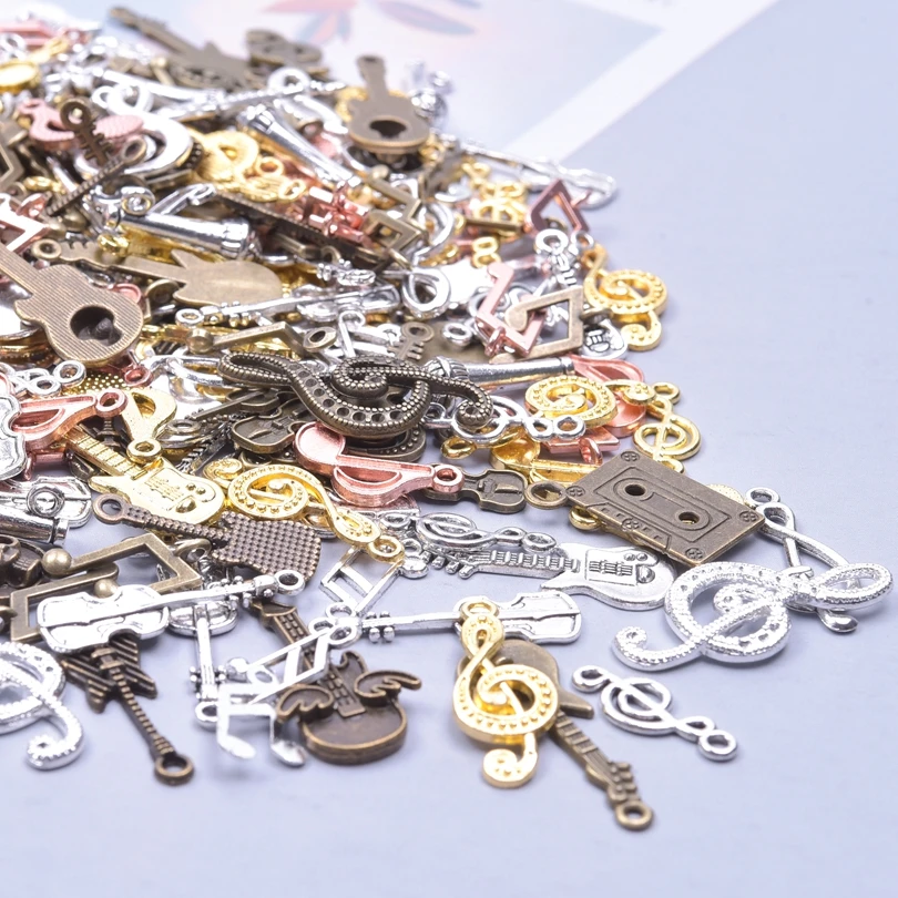 10/30/50/100pcs Mix Music Series Charms Guitar Musical Note Music Tape Charm Pendant For Jewelry Making Supplies DIY Accessories