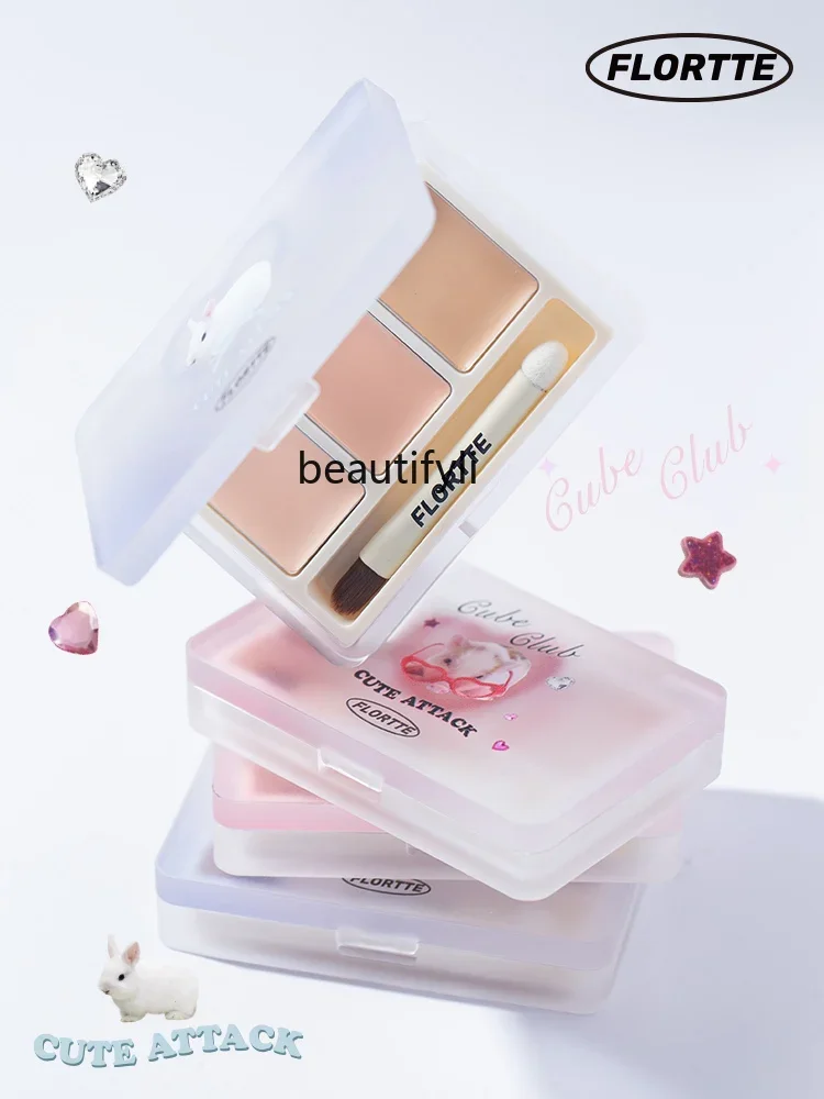 [New Color Listing] Flortte Three-Color Concealer Plate Facial Repair Cover Pimples Brightening