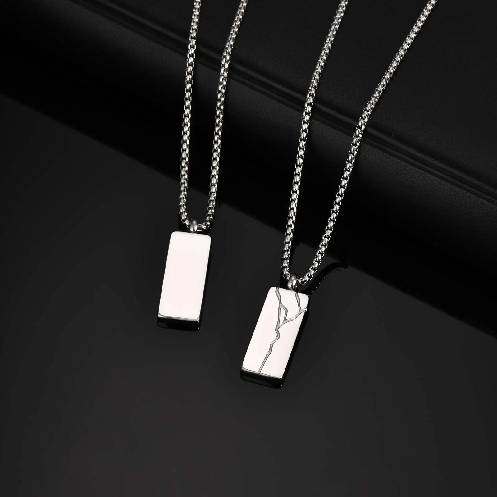 Vnox Cracked Square Pendant Necklace,  Adjustable Length Chain Pendant, Black Stainless Steel Jewelry Gifts for Men Husband Son - Image 6