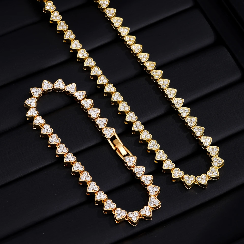 Yupsk Hip Hop Heart Shape Crystal Tennis Chain Choker For Men Women Fashion Cuban Chain Necklace Valentine's Jewelry Gift