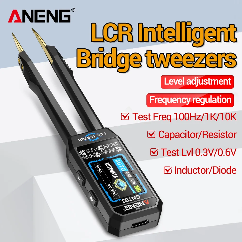 ANENG GN703 LCR Bridge Tweezers Built-in Lithium Battery 100Hz/1K/10K Precision Capacitor Resistor Inductor Diode Tester view 3