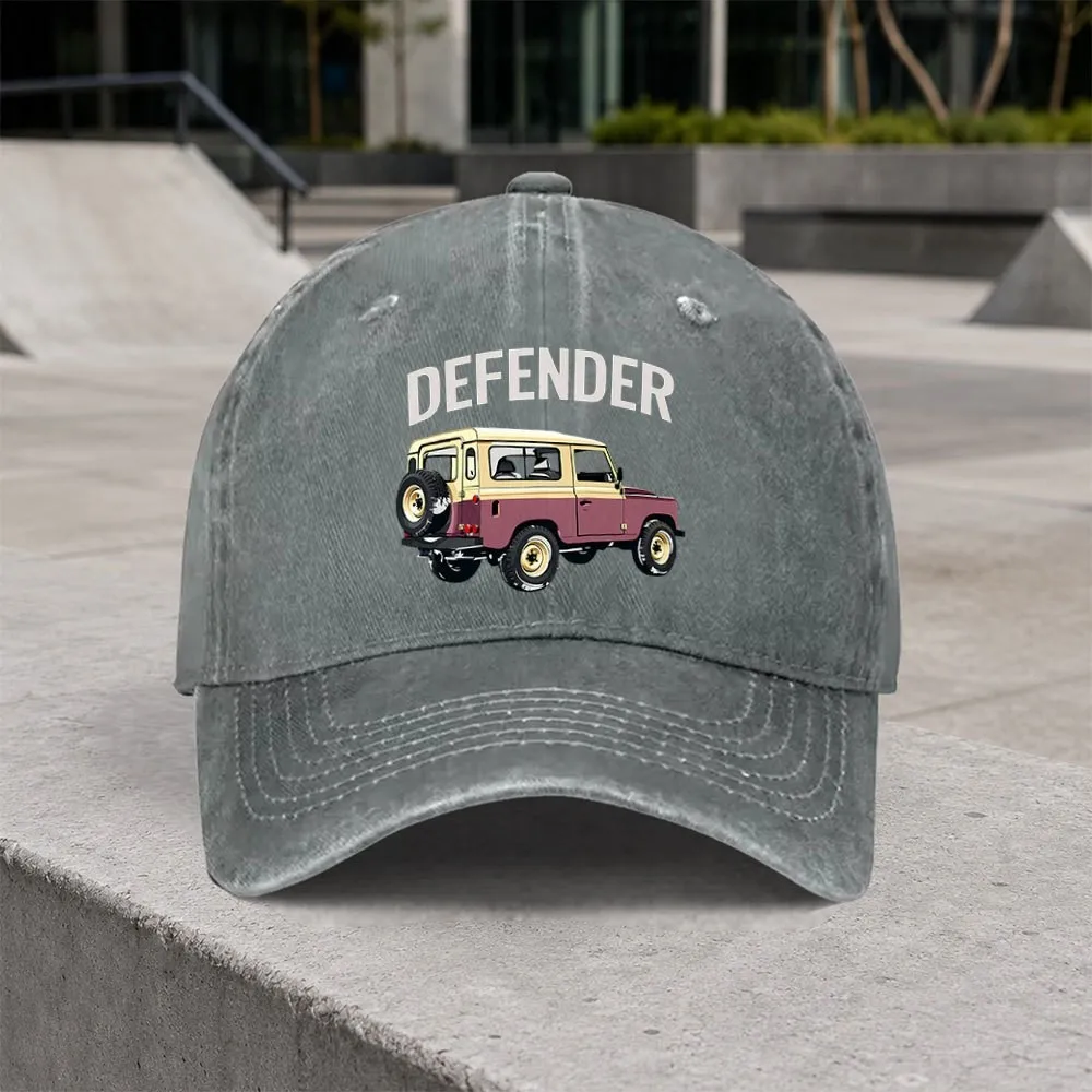 Defender Graphic Vintage Washed Baseball Cap Unisex Adjustable Cotton Hat for Outdoor Wear