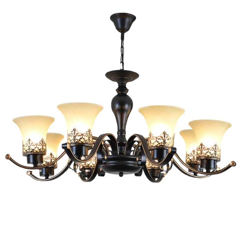 

American retro chandelier, simple dining room, rural wrought iron study, European round bedroom glass lamps