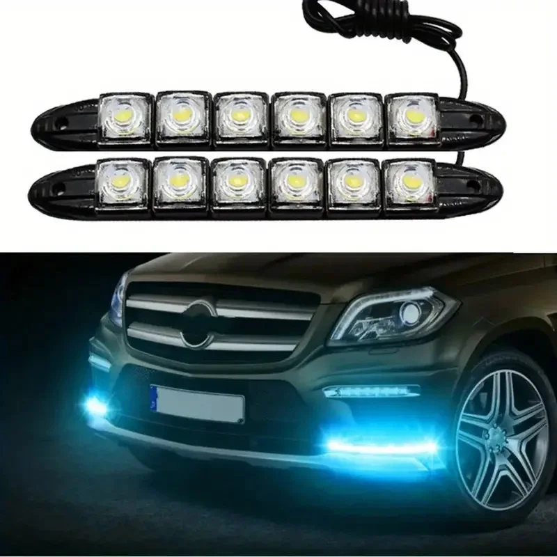 

2X Day Light Car Led DRL Daytime Running Light Flexible 6LED Parking White Waterproof Driving Fog Bulb Warning Styling Auto Lamp