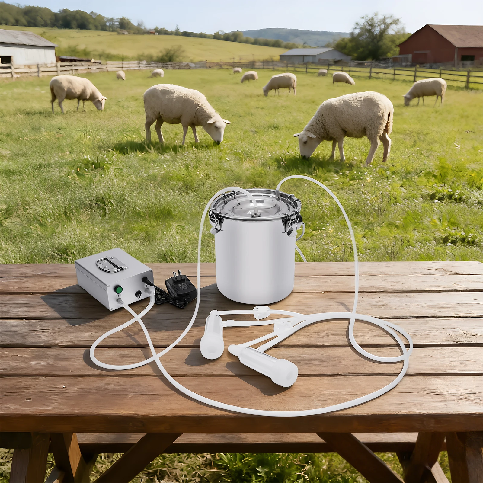5L Electric Milking Machine For Cow Goat Sheep, 110V US Plug Pulsation Milker With Stainless Steel Bucket, Food Grade Silicone Hose Automatic Stop Milking Device