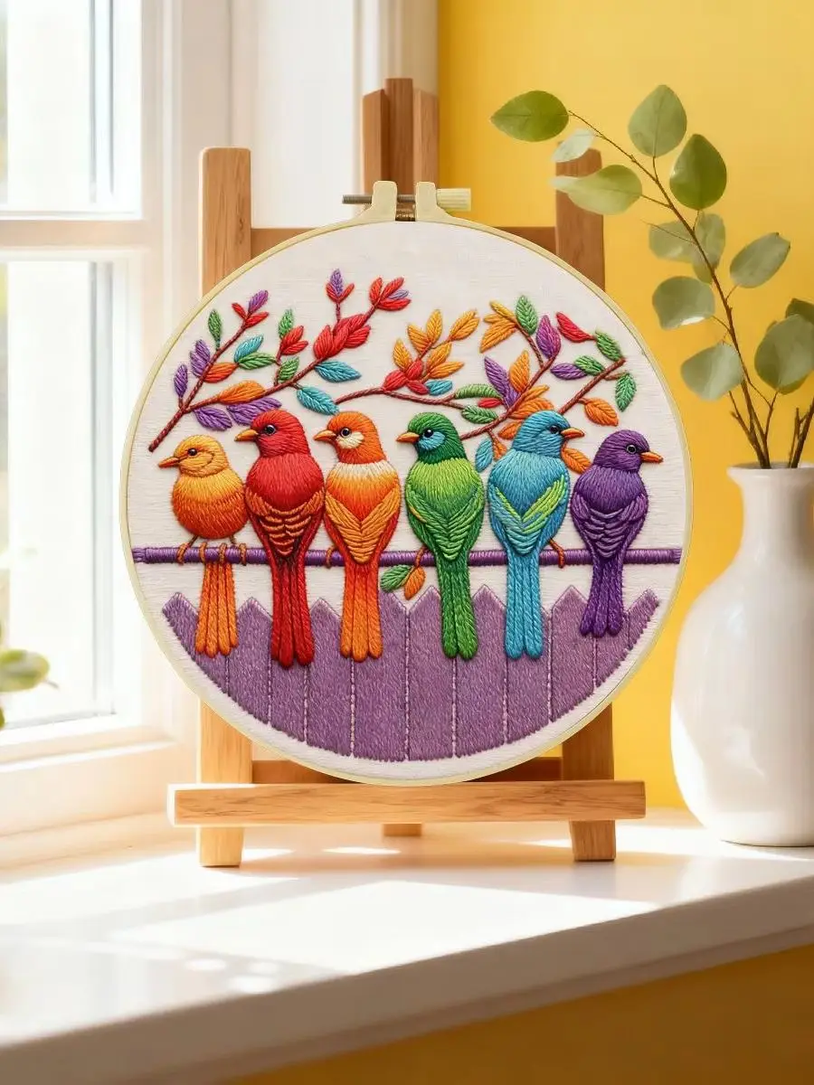 1 Stück 20X20CM/15X15CM 7,87/6,3 Zoll Farbige Vögel Stickerei Starter-Kit DIY-Kit DIY-Stickerei-Set für Anfänger – Detail 6