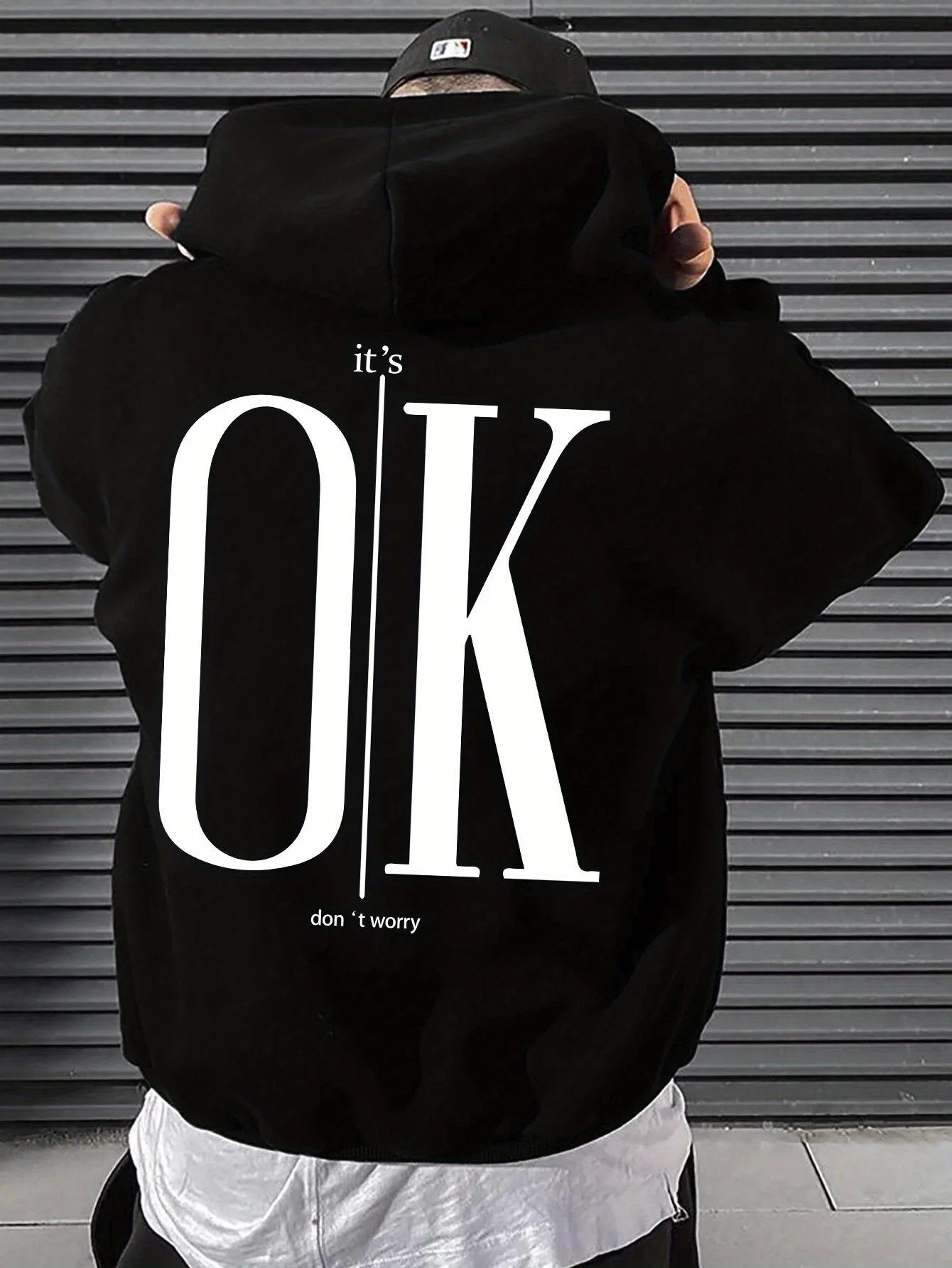 Men Hoodie It's OK Don't Worry Letter Print Oversized Casual Streetwear Loose Casual Long Sleeve Pullover Streetwer Tops
