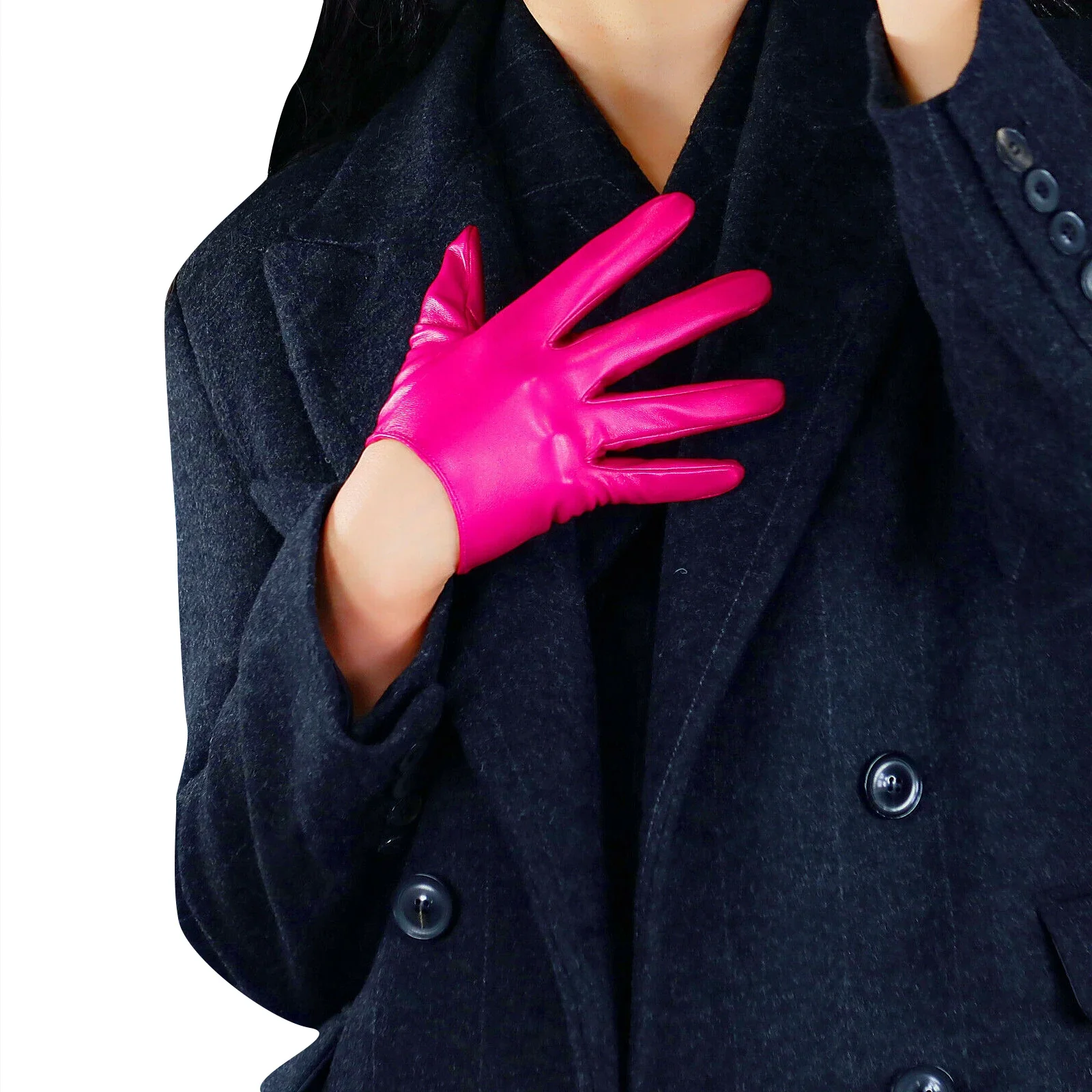 

DooWay Women's EXTRA SHORT Fuchsia Winter GLOVES Faux Leather 16cm Rose Pink Halloween Costume Evening FASHION Dressing Glove