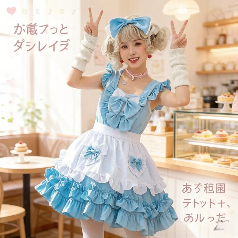 

Japanese Cafe Blue Alice Maid Outfit, Cute Cosplay Puffy Dress, Sweet Princess Costume For Role Play Party Daily Casual Wear