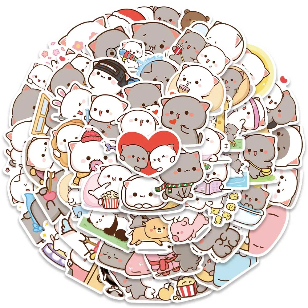 

60pcs Vinyl Laptop Decals Funny Cute Cartoon Animals Cats Stickers For Luggage Water Bottle Notebook DIY Waterproof Graffiti