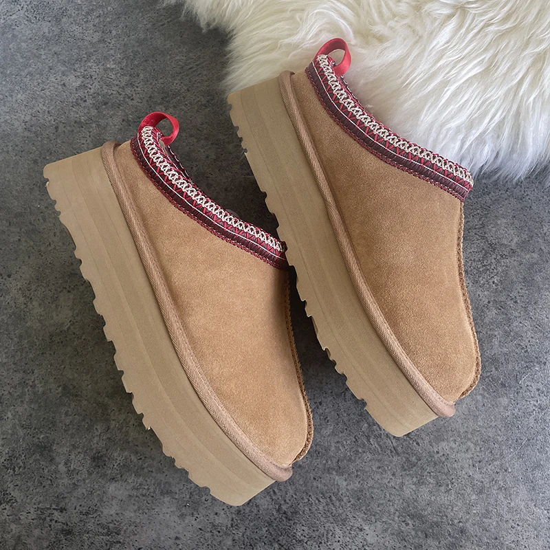 Aobreugg 2023 new snow boots for women winter with fleece thickening ethnic wind thick sole 4 cm platform Tasman natural fur woo