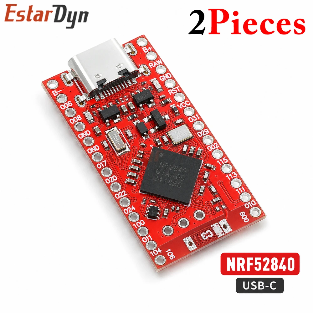 Estardyn 2 Stück NRF52840 Entwicklungsboard BLE 5.0 Bluetooth Pro Micro Kompatibel Geteilte Tastatur-Controller Rot DIY