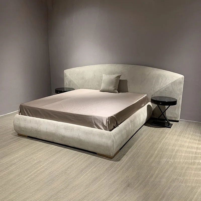 Light luxury fabric bed set Modern solid wood double bed Master bedroom 1.8 meters