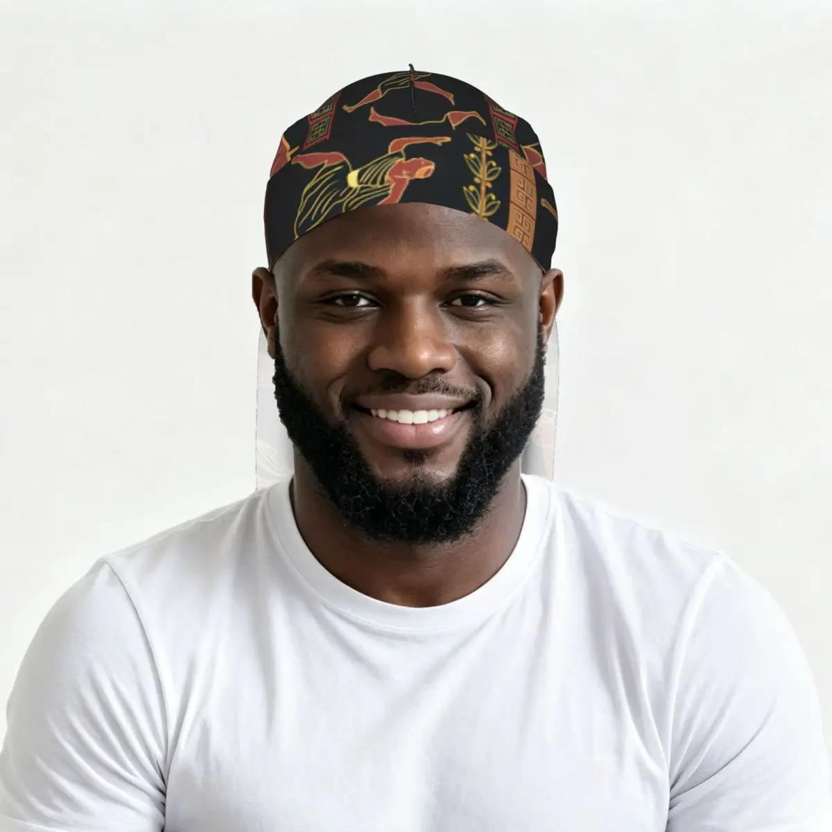 Men Satin Long Tail Durag Breathable Ancient Greek Ships People Horses Traditional Ethnic Headscarf Hip Hop Hair Accessories