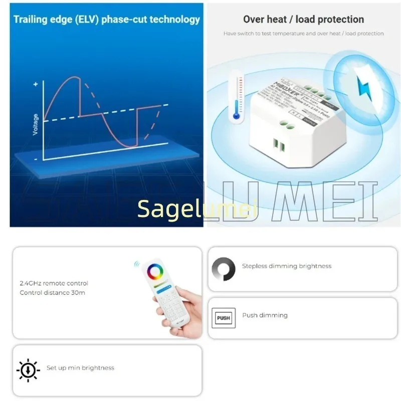 AC Triac Dimmer ZB-Box3/TRI-C1/TRI-C1WR/TRI-C1ZR AC 110V 220V 2.4G RF Remote WiFi App /Voice Push Control 300W for Halogen Lamps