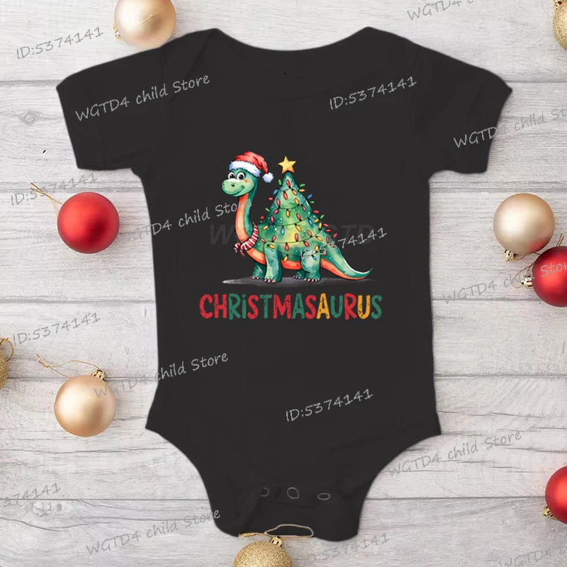 لطيف عيد الميلاد ديناصور الرضع جمبسوت من القطن مضحك أضواء عيد الميلاد الأشجار الكرتون الطفل رومبير هدايا حفلة عيد الميلاد ملابس الطفل #2
