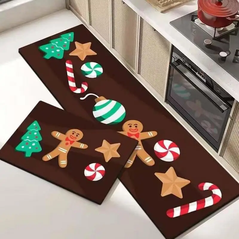 Santa Claus Long Strip Kitchen Mats, Non-slip, Wear-resistant And Dirt-resistant, Easy-care Crystal Velvet Carpet For Home Use