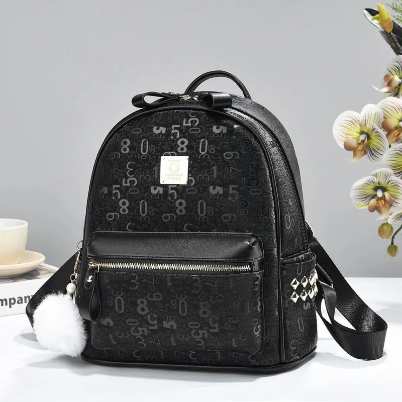 New High Quality Soft Leather Printed Backpack Women Korean Fashion Light Luxury Backpack Commuting Travel Lightweight Backpack