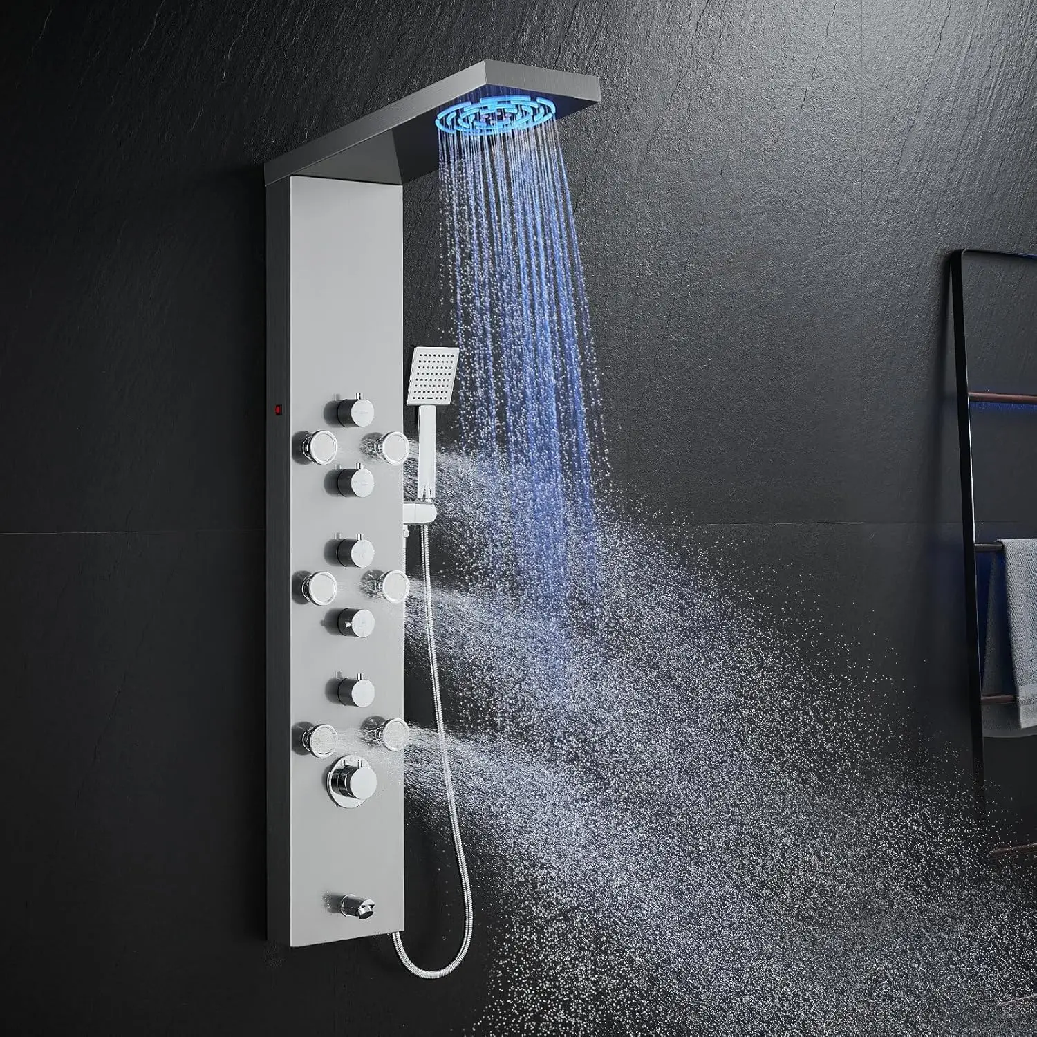 ROVOGO LED Shower Panel Tower System - Use 5 Functions at Once: Rainfall, Mist, Handheld, Body Jets and Tub Spout