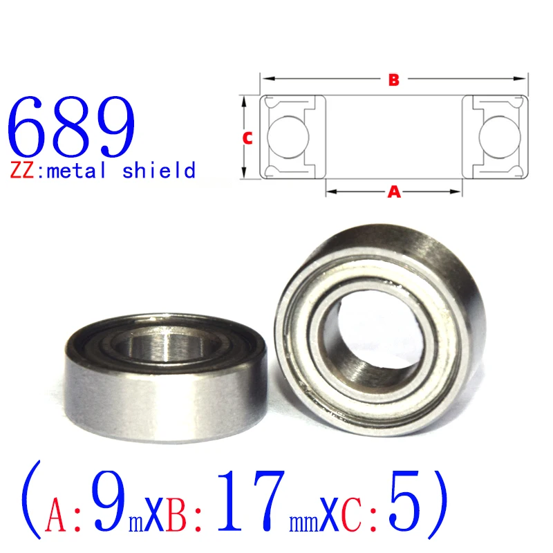 689ZZ  Flange Mini Bearings 9x17x5mm Rubber & Iron Sealed RC Car Toy Bearing Kit