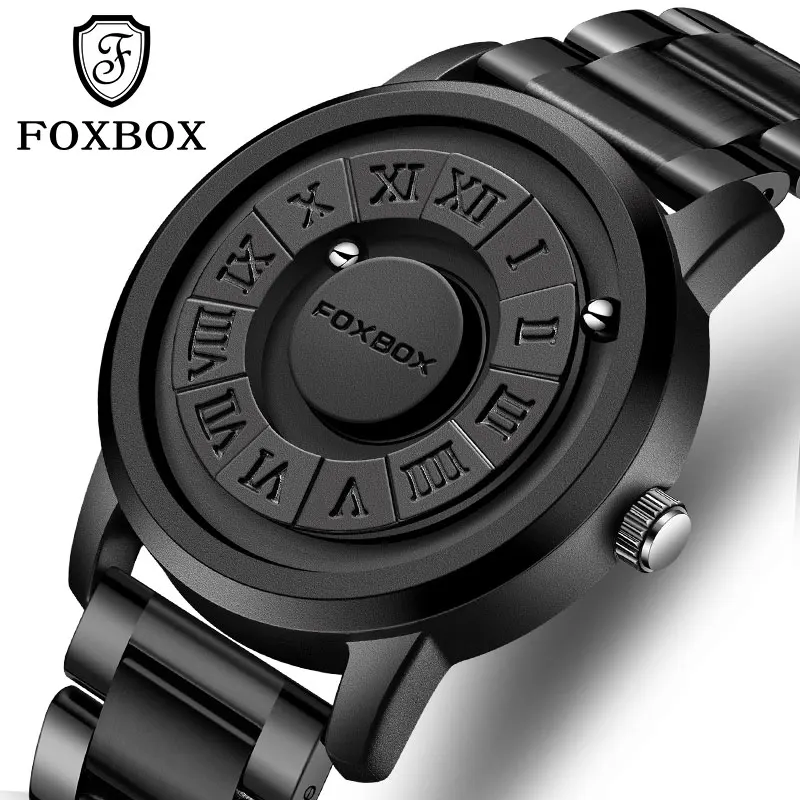 LIGE Brand FOXBOX Quartz Mens Watch Creative Scrolling Beads Luxury Watches Men Stainless Steel Band Magnetic Force Reloj Hombre