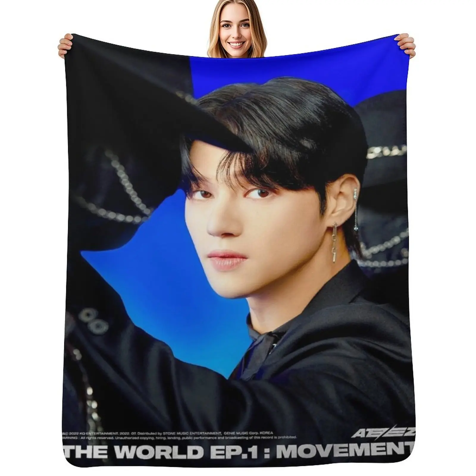 Wooyoung - Ateez Throw Blanket Compact Warm Blanket for Car Road Trip