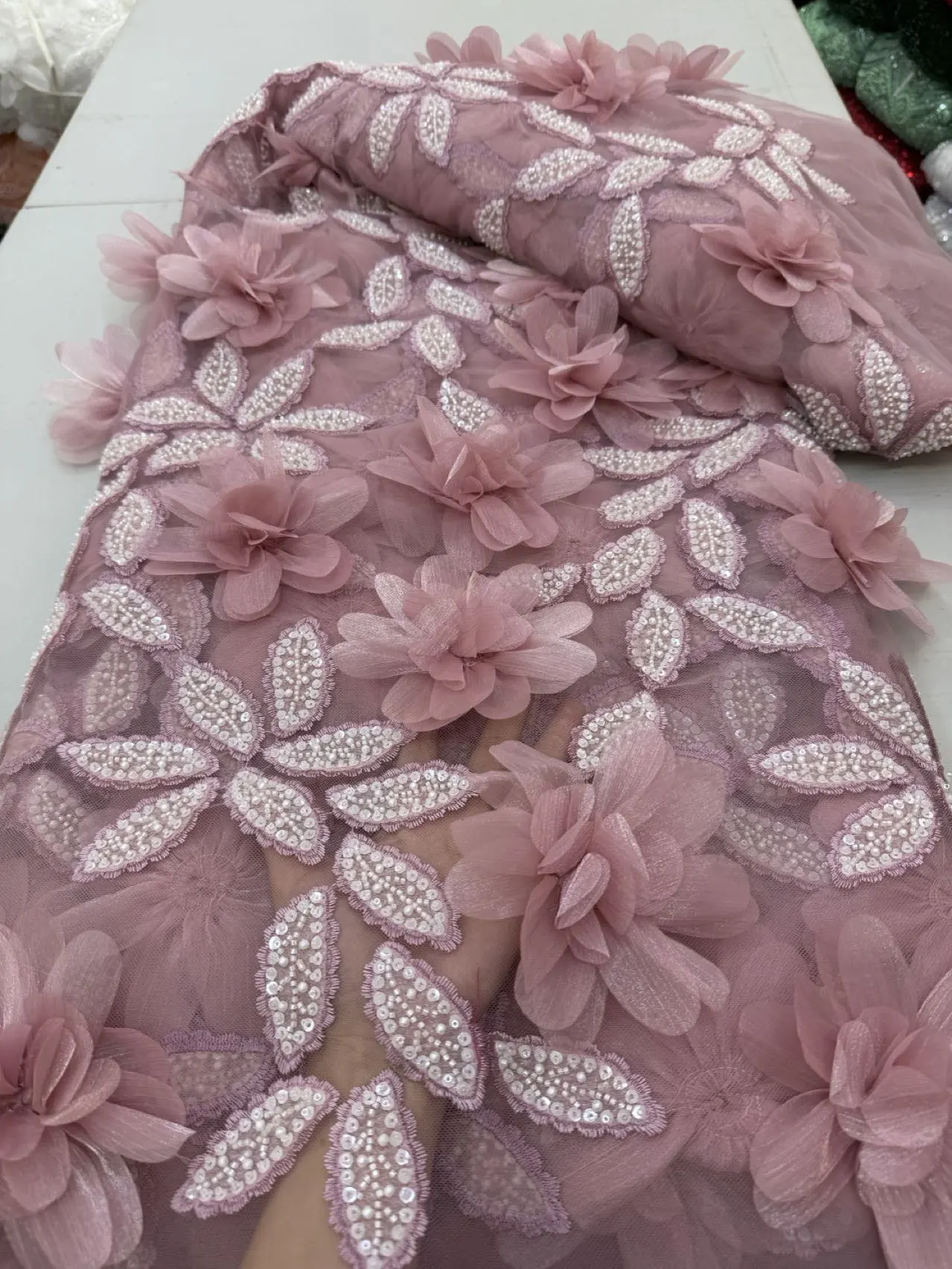 

2025 African Nigerian Latest High Quality With Guipure Embroidery Tulle Sewing Lace Fabric Dresses Sequins 5Yards JY496