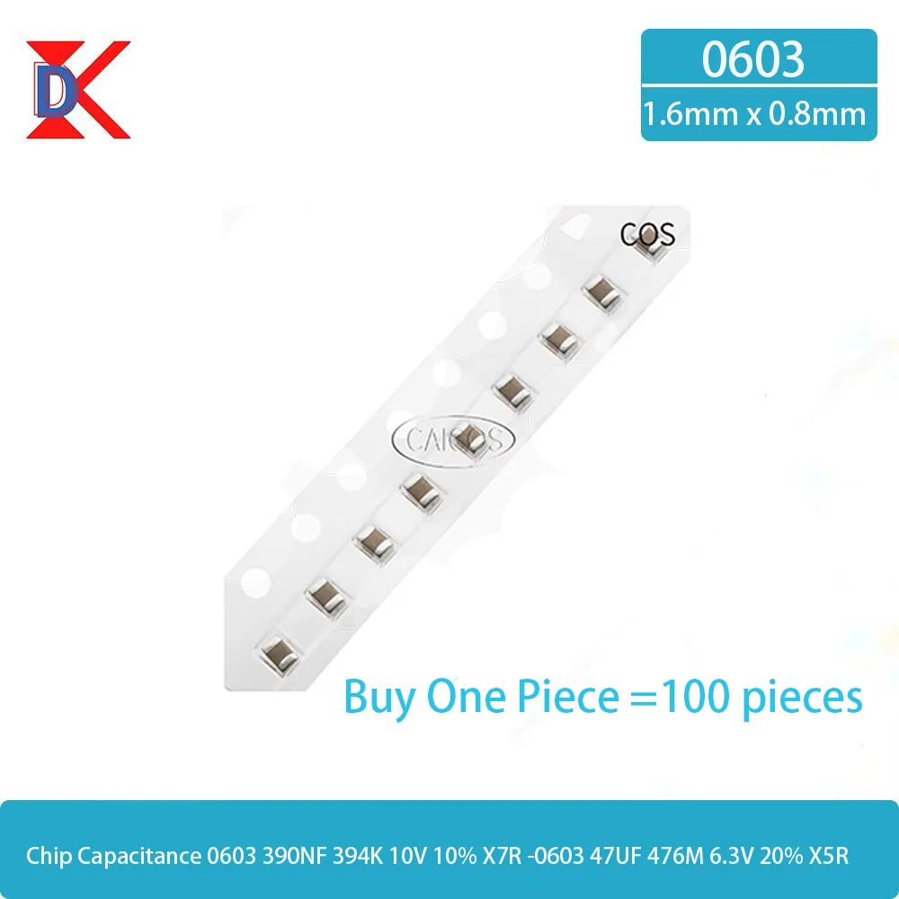 

Конденсаторы SMD 0603 390NF 470NF 680NF 820NF 1.5UF 2.2UF 3.3UF 4.7UF 6.8UF 10UF 22UF 47UF, 100 шт., для поверхностного монтажа
