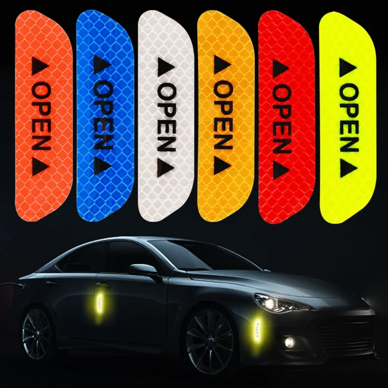 2/4Pcs Car Door Stickers Universal Safety Warning Mark OPEN High Reflective Tape Decal Night Auto Exterior Motorcycle Sticker